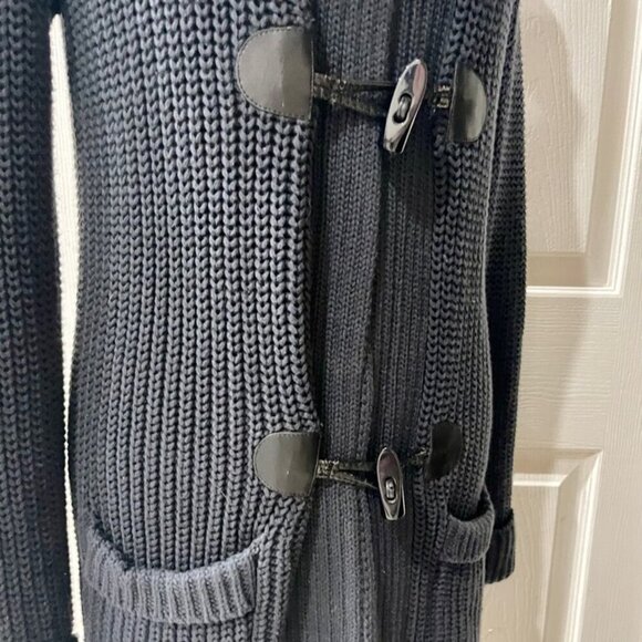 SAKS FIFTH AVENUE CARDIGAN HOODED SWEATER FISHERMAN CHUNKY 100% COTTON NAVY BLUE - Picture 10 of 14